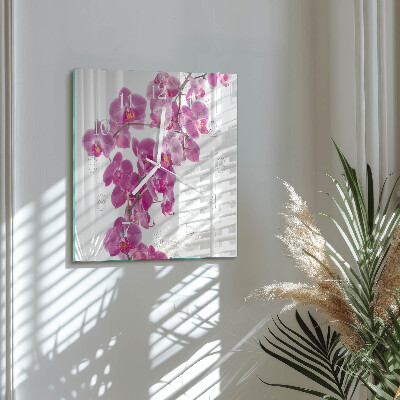 Horloge carrée en verre Orchidée