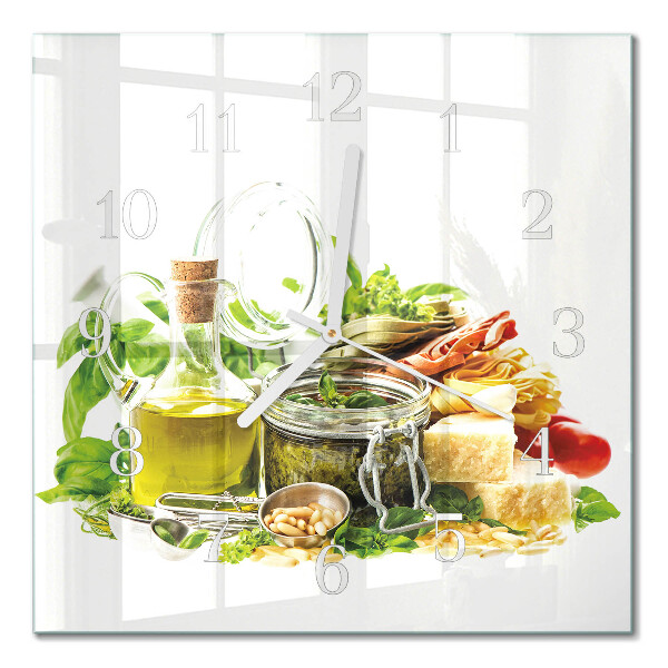 Horloge carrée en verre Pâtes à l'huile d'olive