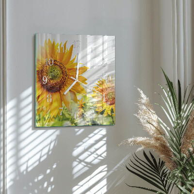 Horloge carrée en verre Tournesol