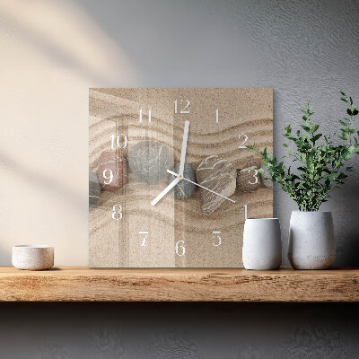 Horloge carrée en verre Pierres et sable
