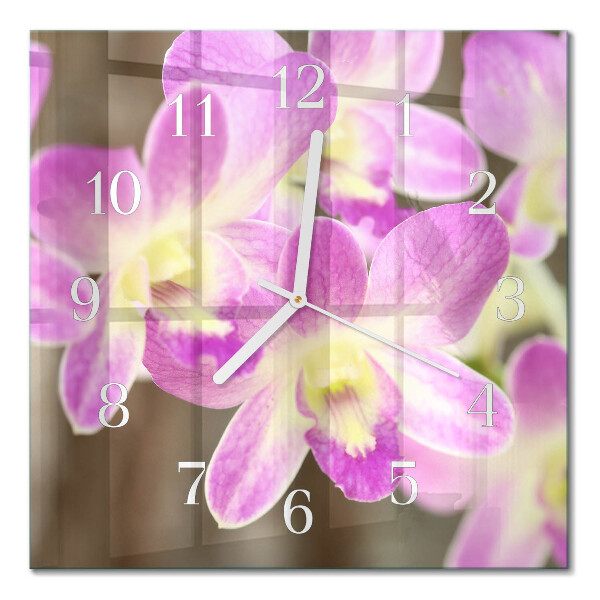 Horloge carrée en verre Fleurs