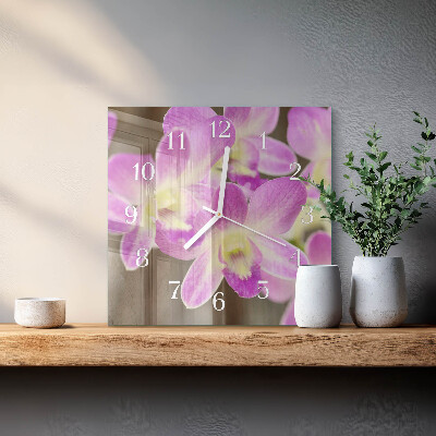 Horloge carrée en verre Fleurs