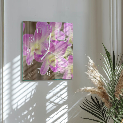 Horloge carrée en verre Fleurs