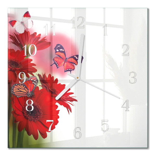 Horloge carrée en verre Gerbera