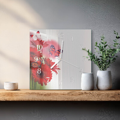 Horloge carrée en verre Gerbera