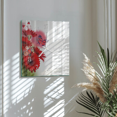 Horloge carrée en verre Gerbera