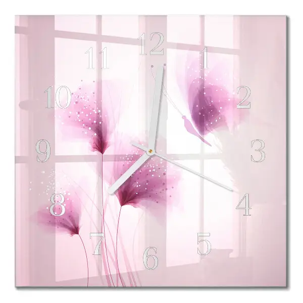Horloge carrée en verre Fleurs