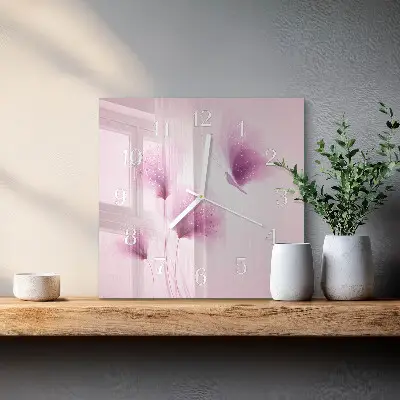 Horloge carrée en verre Fleurs