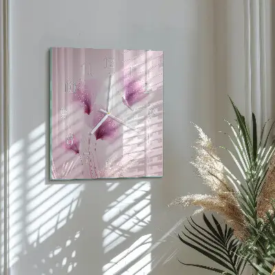 Horloge carrée en verre Fleurs