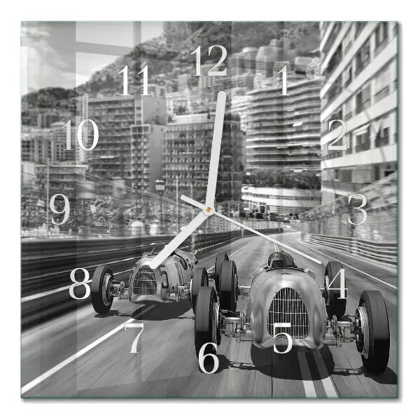 Horloge carrée en verre Voiture de course