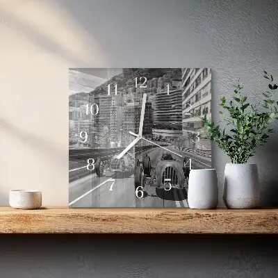 Horloge carrée en verre Voiture de course