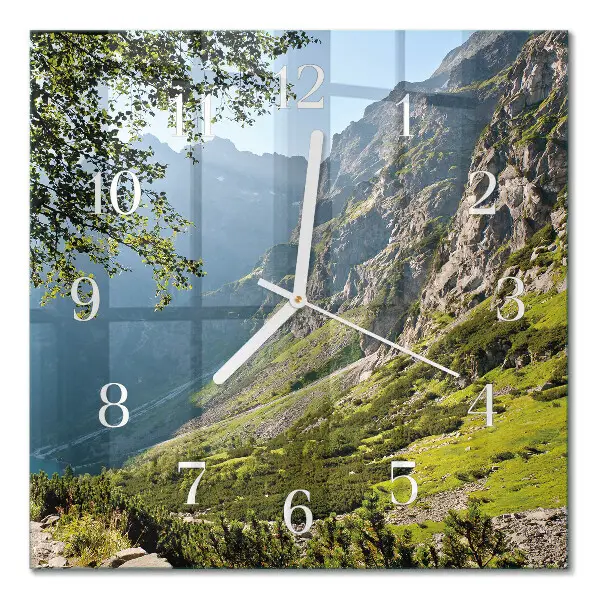 Horloge carrée en verre Montagnes