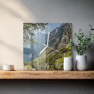 Horloge carrée en verre Montagnes