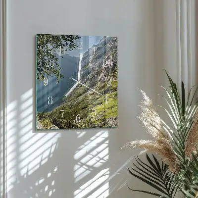 Horloge carrée en verre Montagnes