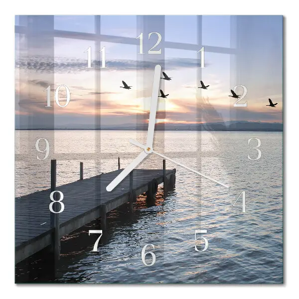 Horloge carrée en verre Oiseaux au bord du lac