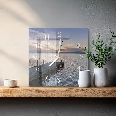 Horloge carrée en verre Oiseaux au bord du lac
