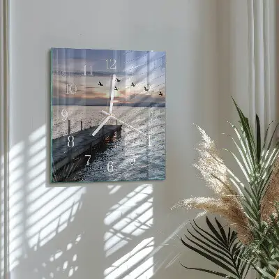 Horloge carrée en verre Oiseaux au bord du lac