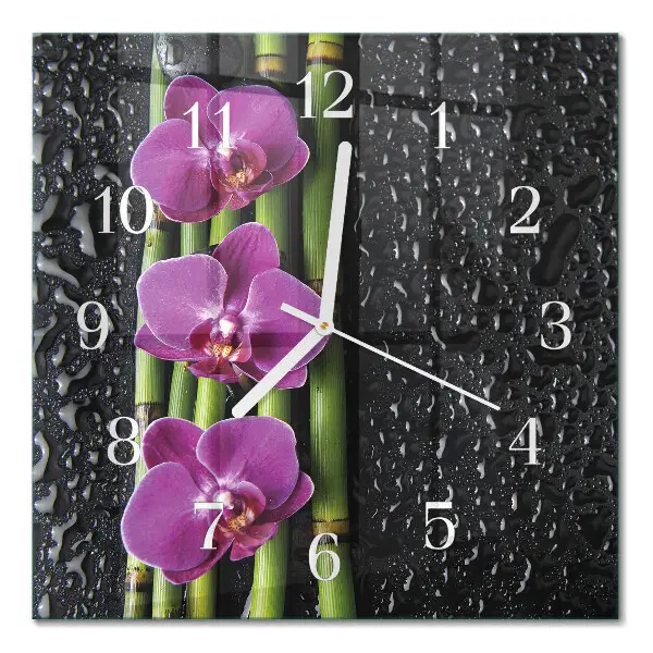 Horloge carrée en verre Orchidée