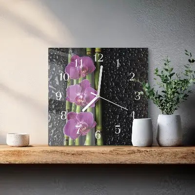 Horloge carrée en verre Orchidée