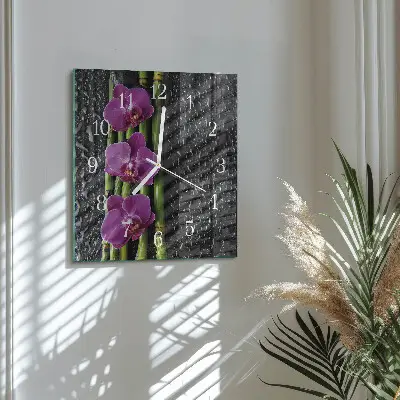 Horloge carrée en verre Orchidée