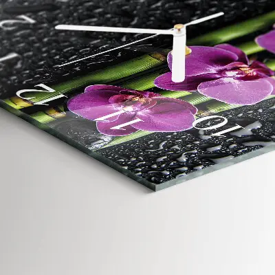 Horloge carrée en verre Orchidée