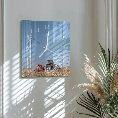 Horloge carrée en verre Champ de tracteurs