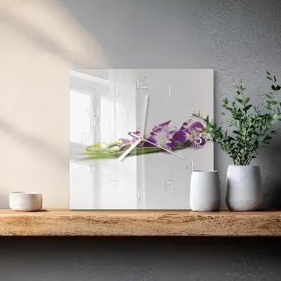 Horloge carrée en verre Fleurs