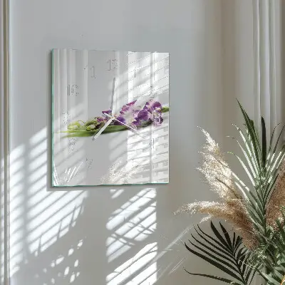 Horloge carrée en verre Fleurs