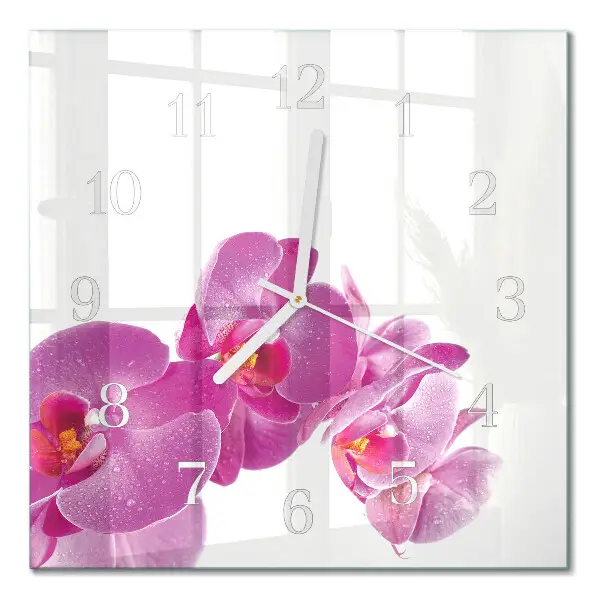 Horloge carrée en verre Orchidée
