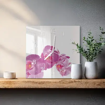 Horloge carrée en verre Orchidée