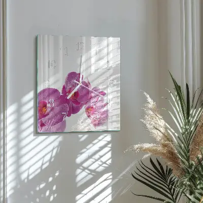 Horloge carrée en verre Orchidée