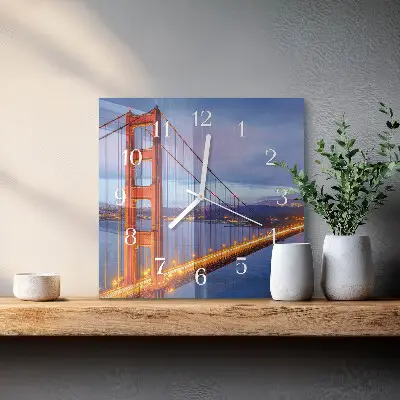 Horloge carrée en verre Golden gate