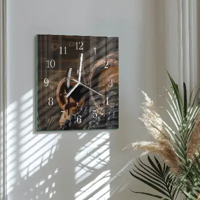 Horloge carrée en verre Un tonneau de vin