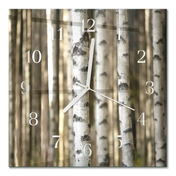 Horloge carrée en verre Bouleaux