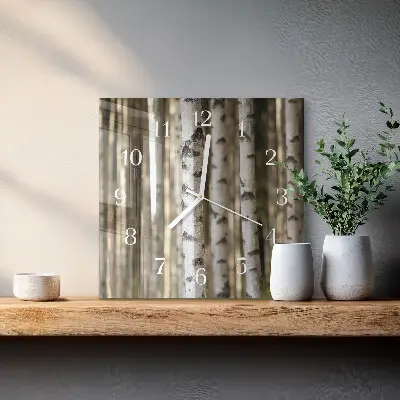 Horloge carrée en verre Bouleaux