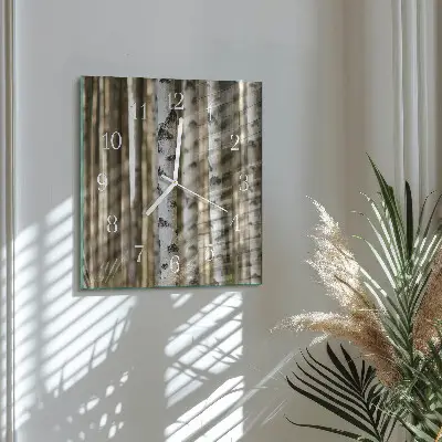 Horloge carrée en verre Bouleaux
