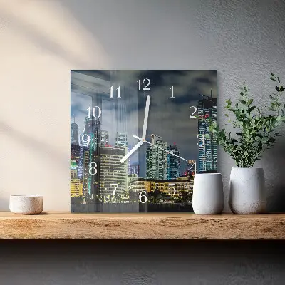 Horloge carrée en verre Ville de nuit