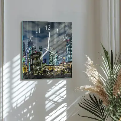 Horloge carrée en verre Ville de nuit