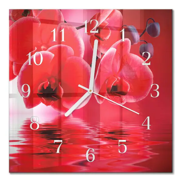 Horloge carrée en verre Orchidée