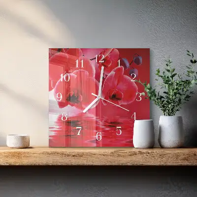 Horloge carrée en verre Orchidée