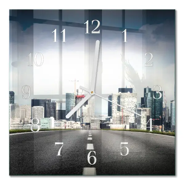 Horloge carrée en verre Route vers la ville
