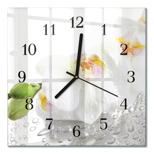 Pendule carrée en verre Orchidée
