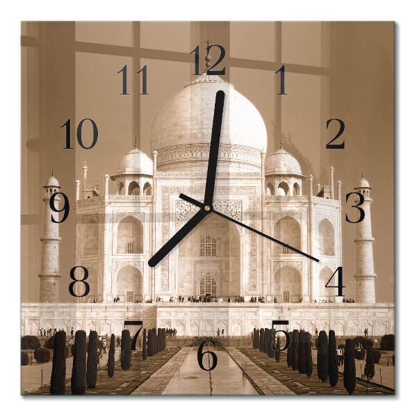 Pendule carrée en verre Le taj mahal en sépia