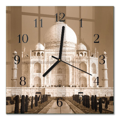 Pendule carrée en verre Le taj mahal en sépia