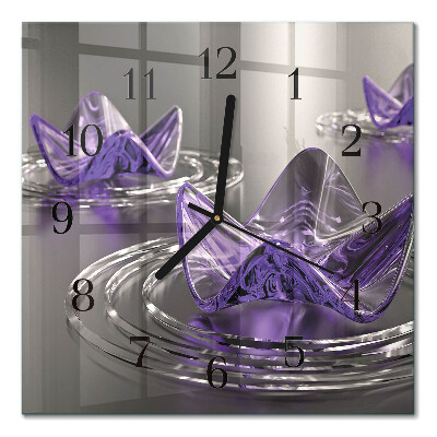 Pendule carrée en verre Fleurs en verre