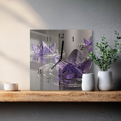 Pendule carrée en verre Fleurs en verre