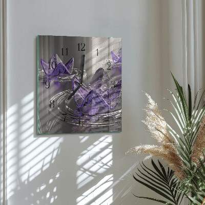 Pendule carrée en verre Fleurs en verre
