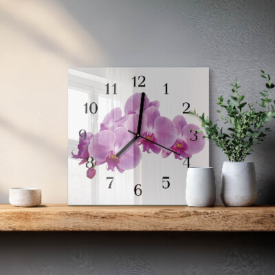 Pendule carrée en verre Orchidée