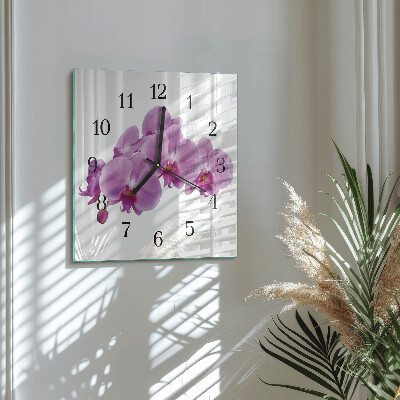 Pendule carrée en verre Orchidée