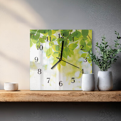 Pendule carrée en verre Feuilles
